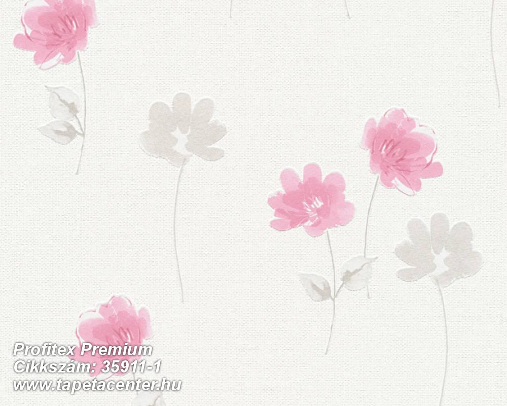 Különleges felületű,rajzolt,virágmintás,fehér,pink-rózsaszín,szürke,súrolható,vlies tapéta 